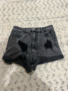 Tinseltown Washed Black Distressed Denim Shorts
